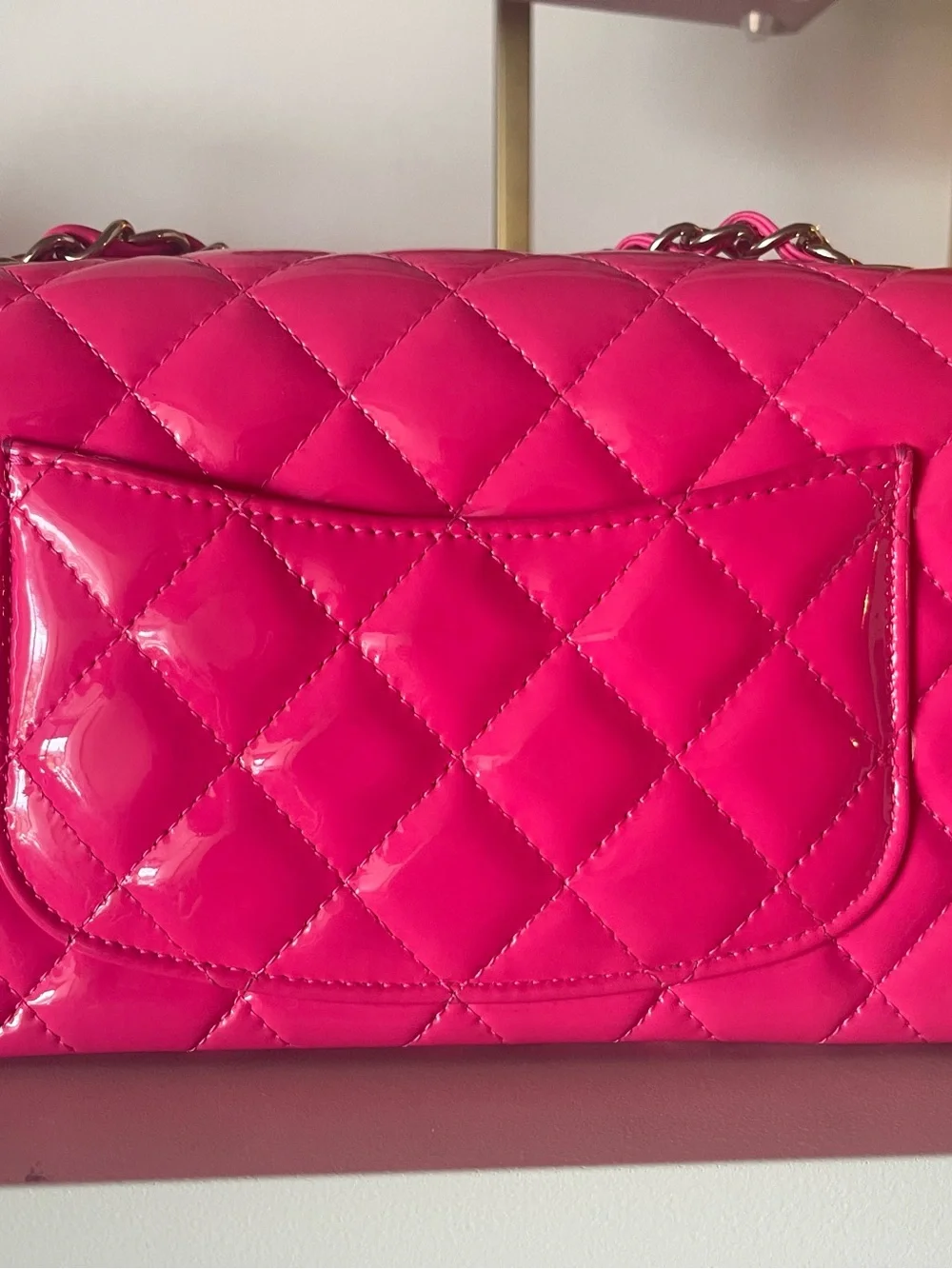 CHANEL Quilted Patent Flap Bag — Bright Pink with Gold Hardware